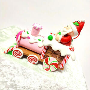 Holiday Time Clay Dough Gingerbread & Candy Santa Train Engine Ornament